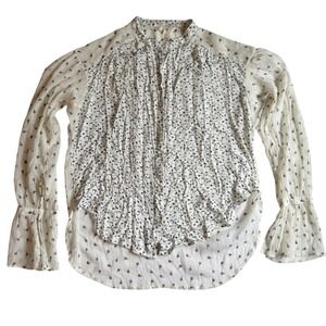 Lucky Brand | Womens S Floral Print Long Sleeve Ruffle Cuff Blouse Top Cream